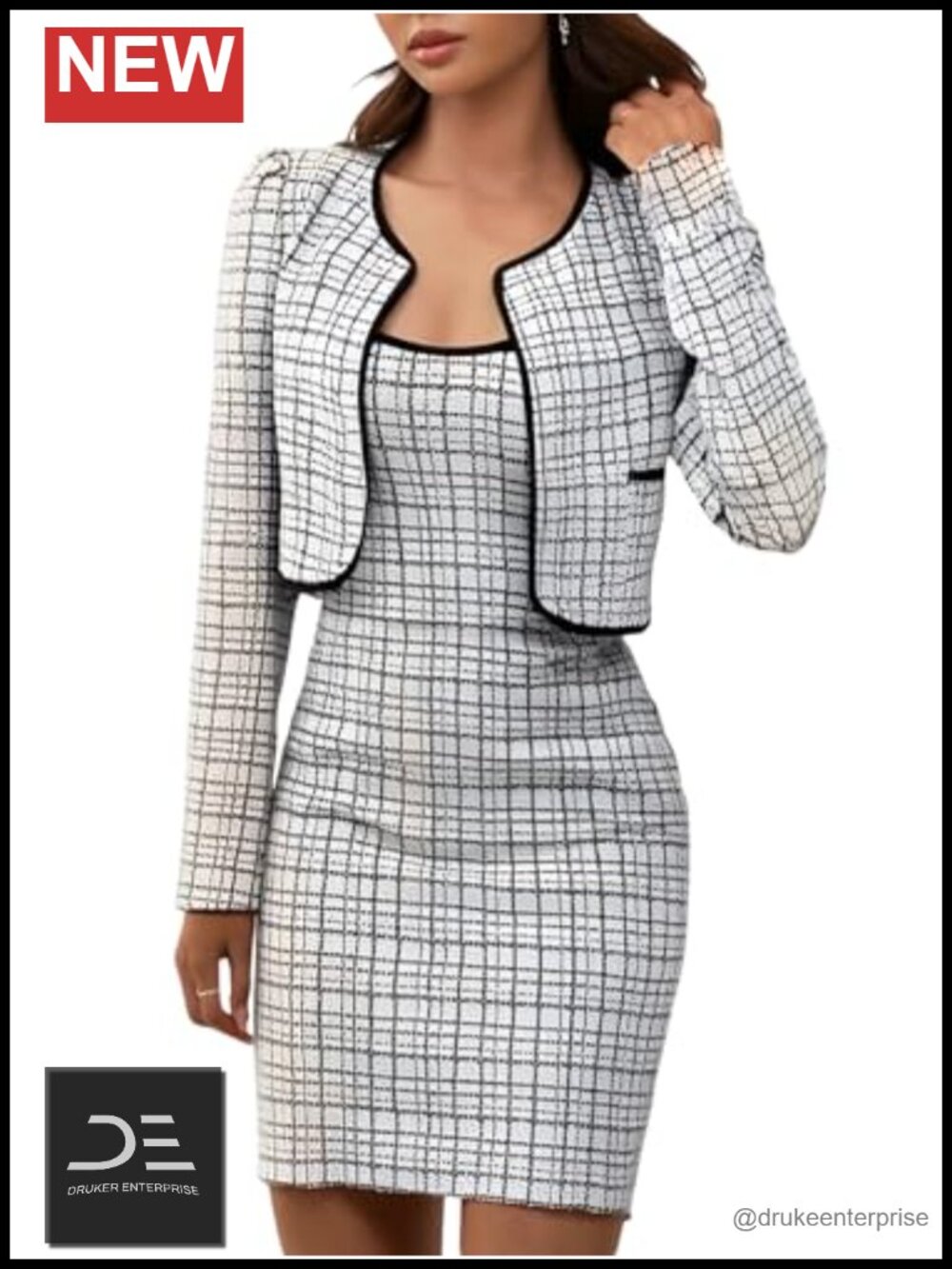 Plaid Two Piece Set Mini Dress and Cropped Jacket